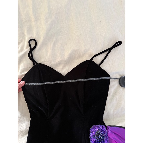 Vintage Cache Black Velvet Purple Satin Ruffle Party Dress 8 - Picture 9 of 9
